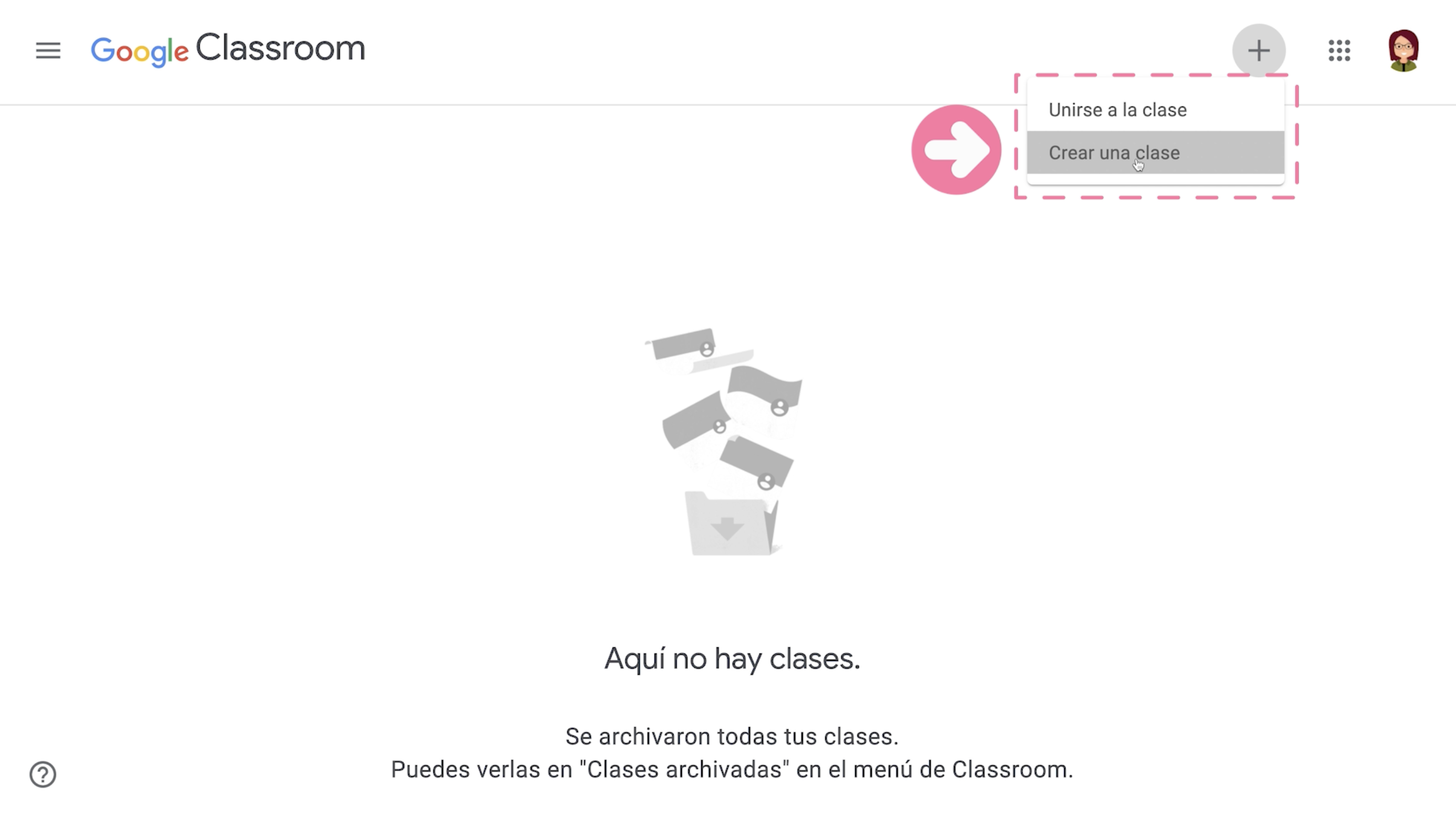 Hacer clic en opción Crear una cuenta para crear Clase en Google Classroom